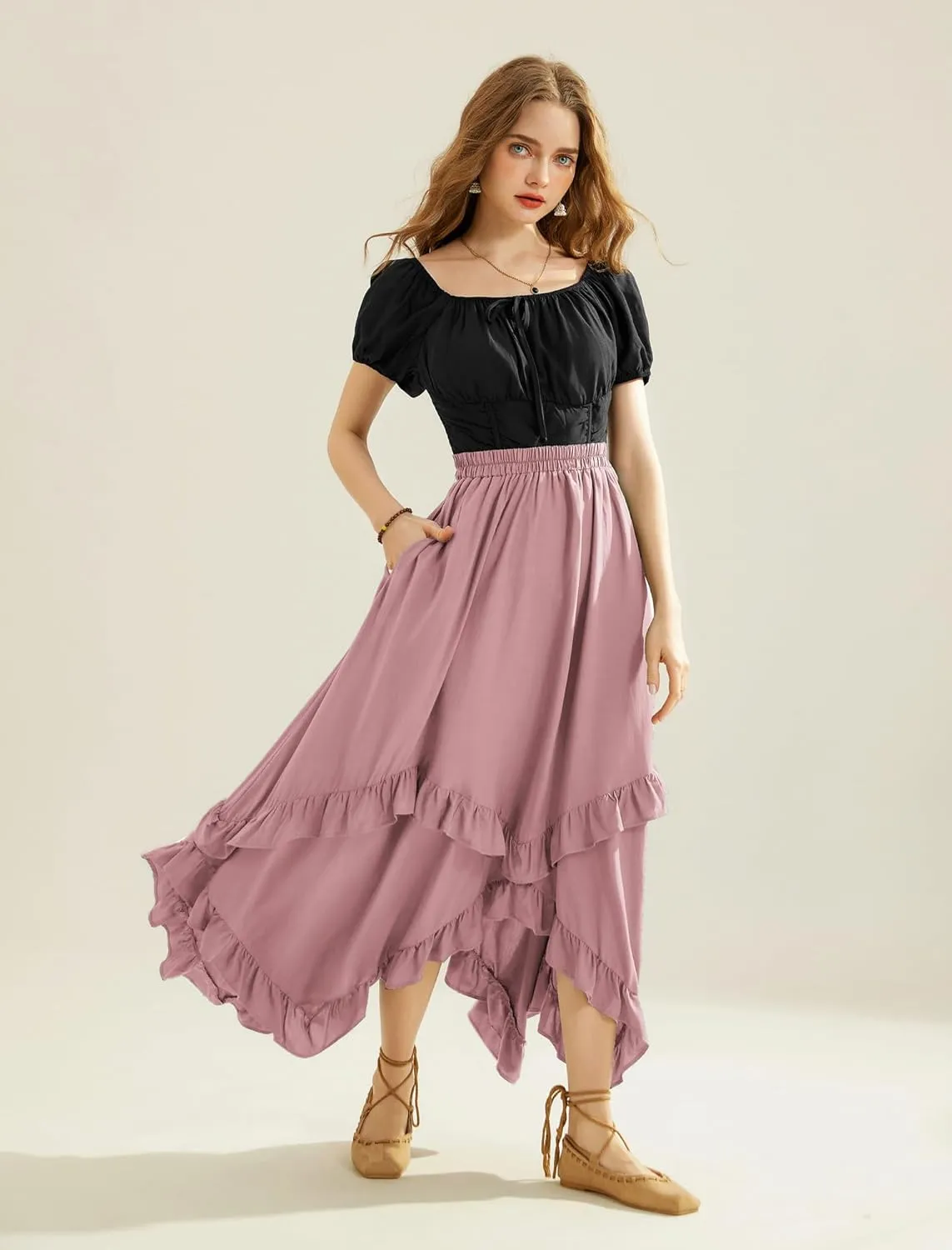 Scarlet Darkness Long Skirts for Women High Waist Renaissance Skirt Maxi Skirt with Pockets