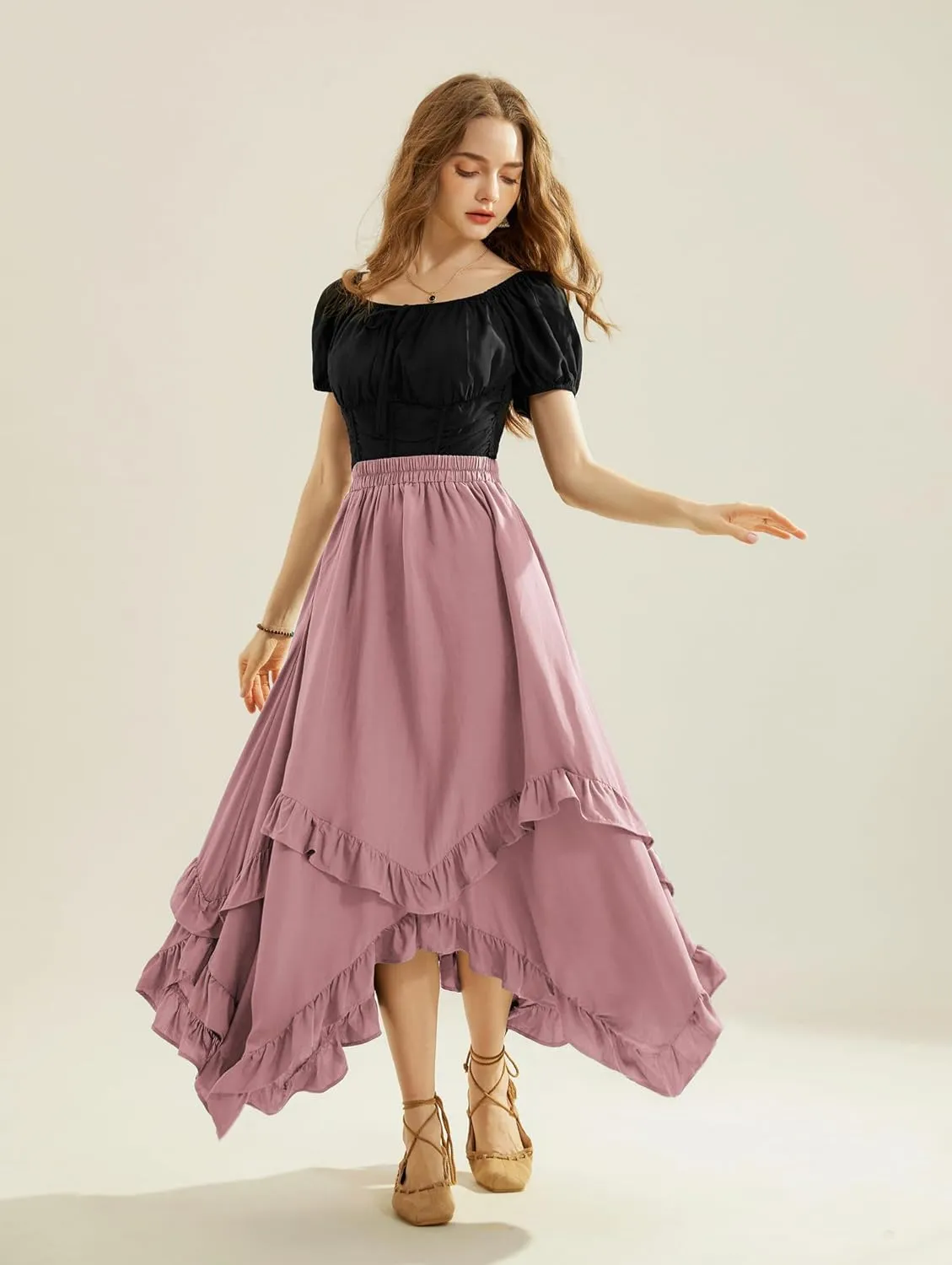 Scarlet Darkness Long Skirts for Women High Waist Renaissance Skirt Maxi Skirt with Pockets