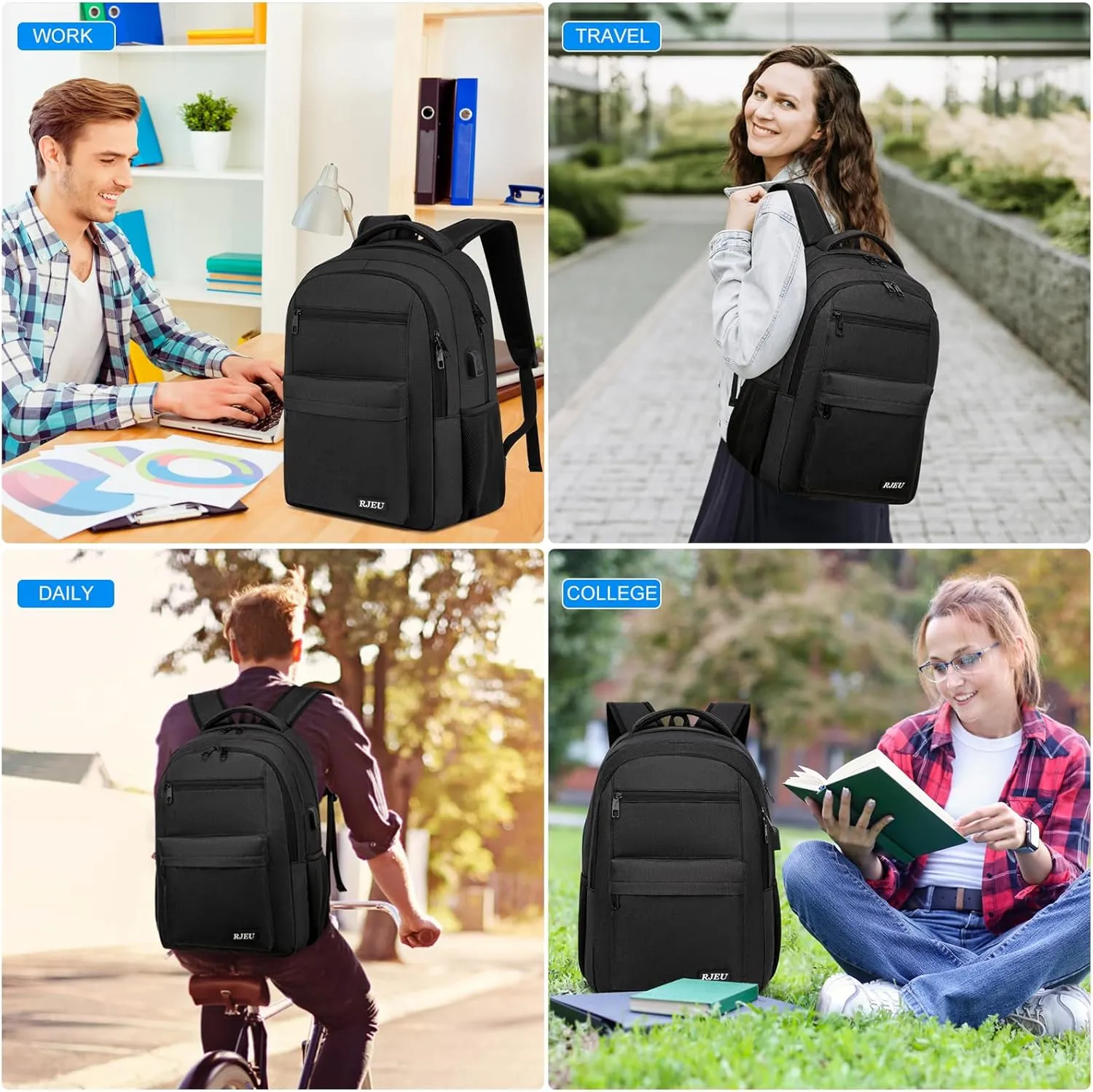 School Backpack for Teen Boys, Casual Backpack for Men and Women,15.6 inch Laptop Bookbag with USB Charging port for Business Work College, Black