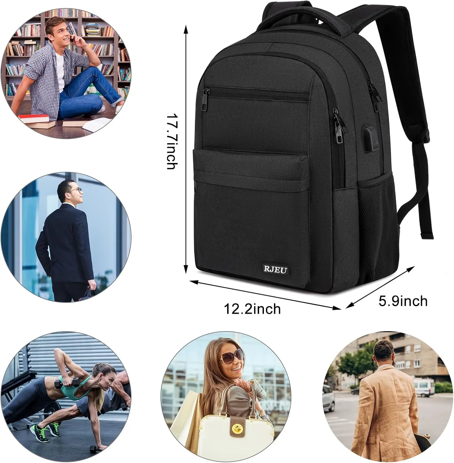 School Backpack for Teen Boys, Casual Backpack for Men and Women,15.6 inch Laptop Bookbag with USB Charging port for Business Work College, Black
