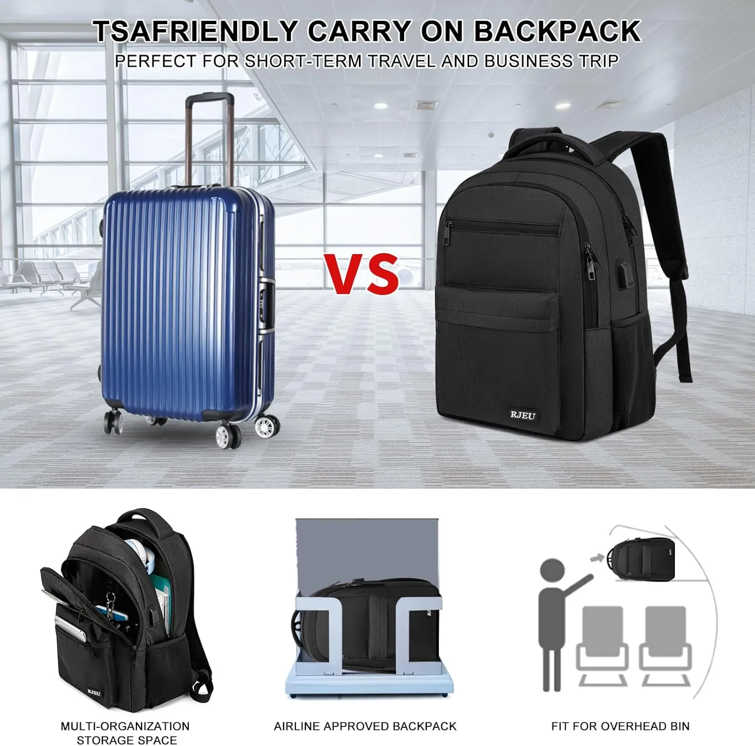 School Backpack for Teen Boys, Casual Backpack for Men and Women,15.6 inch Laptop Bookbag with USB Charging port for Business Work College, Black