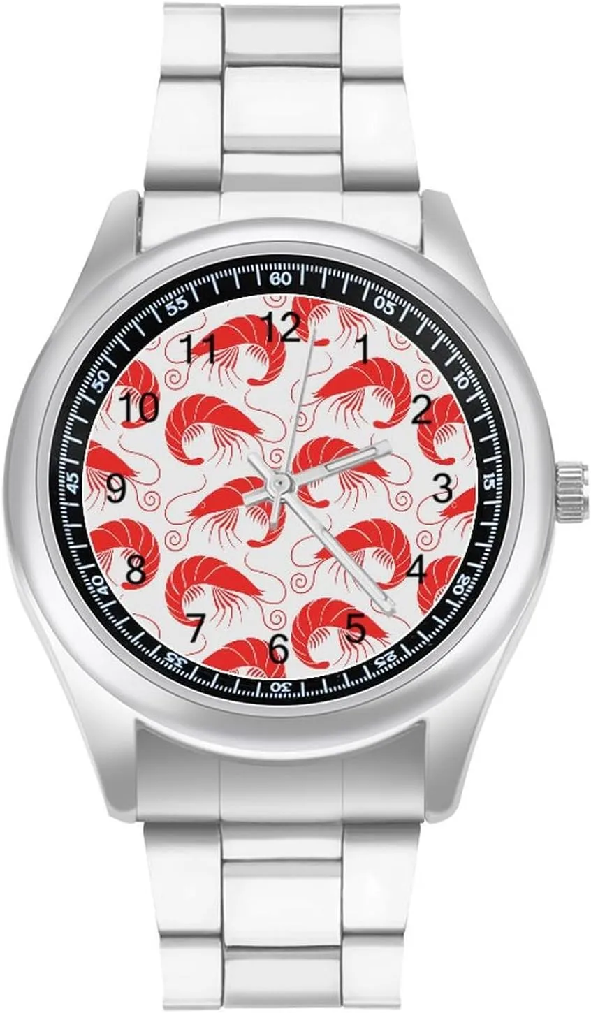 Sea Shrimp Pattern Casual Wrist Watches for Men Classic Business Dress Watch Big Face for Work Gym