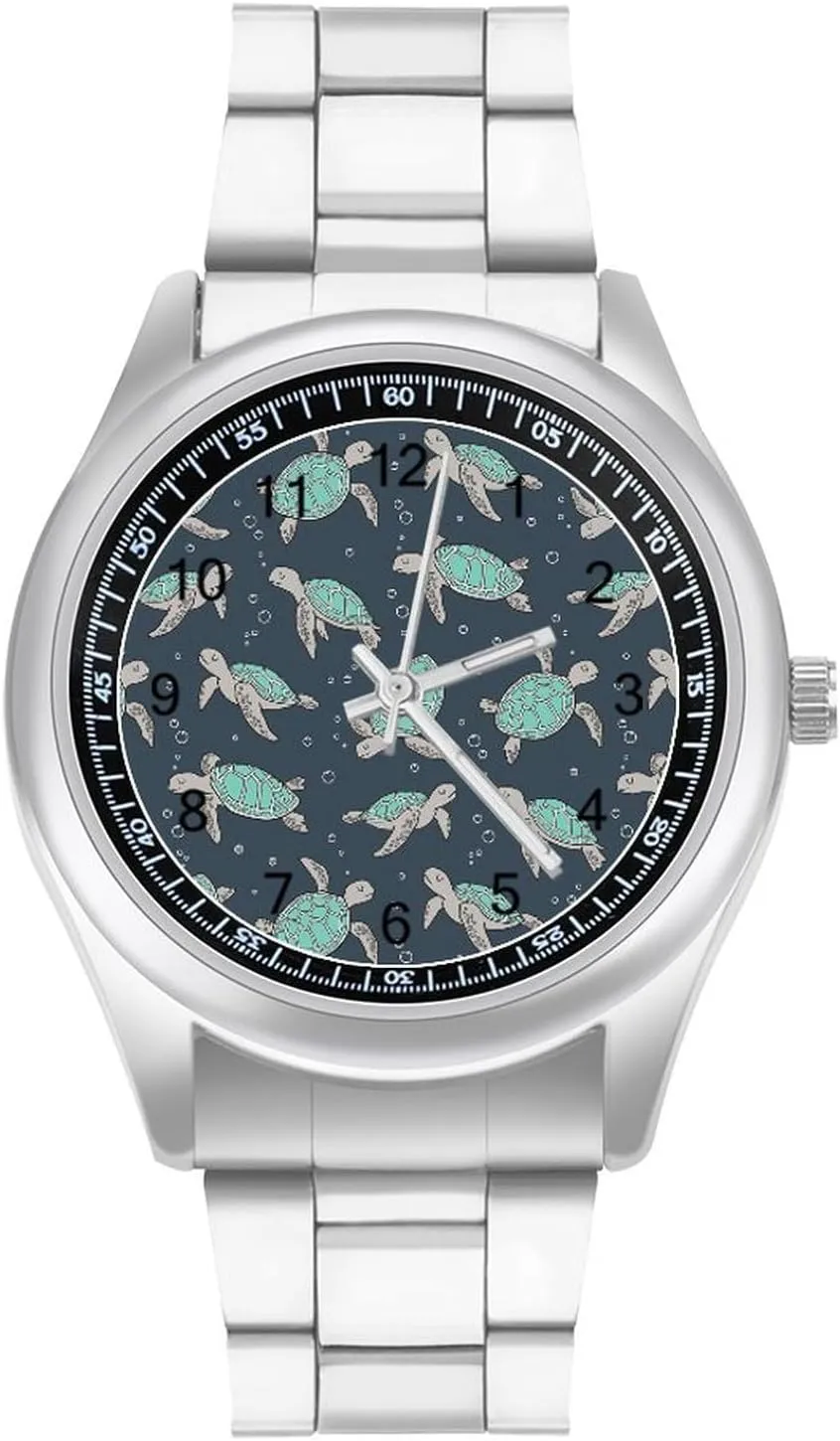 Sea Turtles Green Casual Wrist Watches for Men Classic Business Dress Watch Big Face for Work Gym