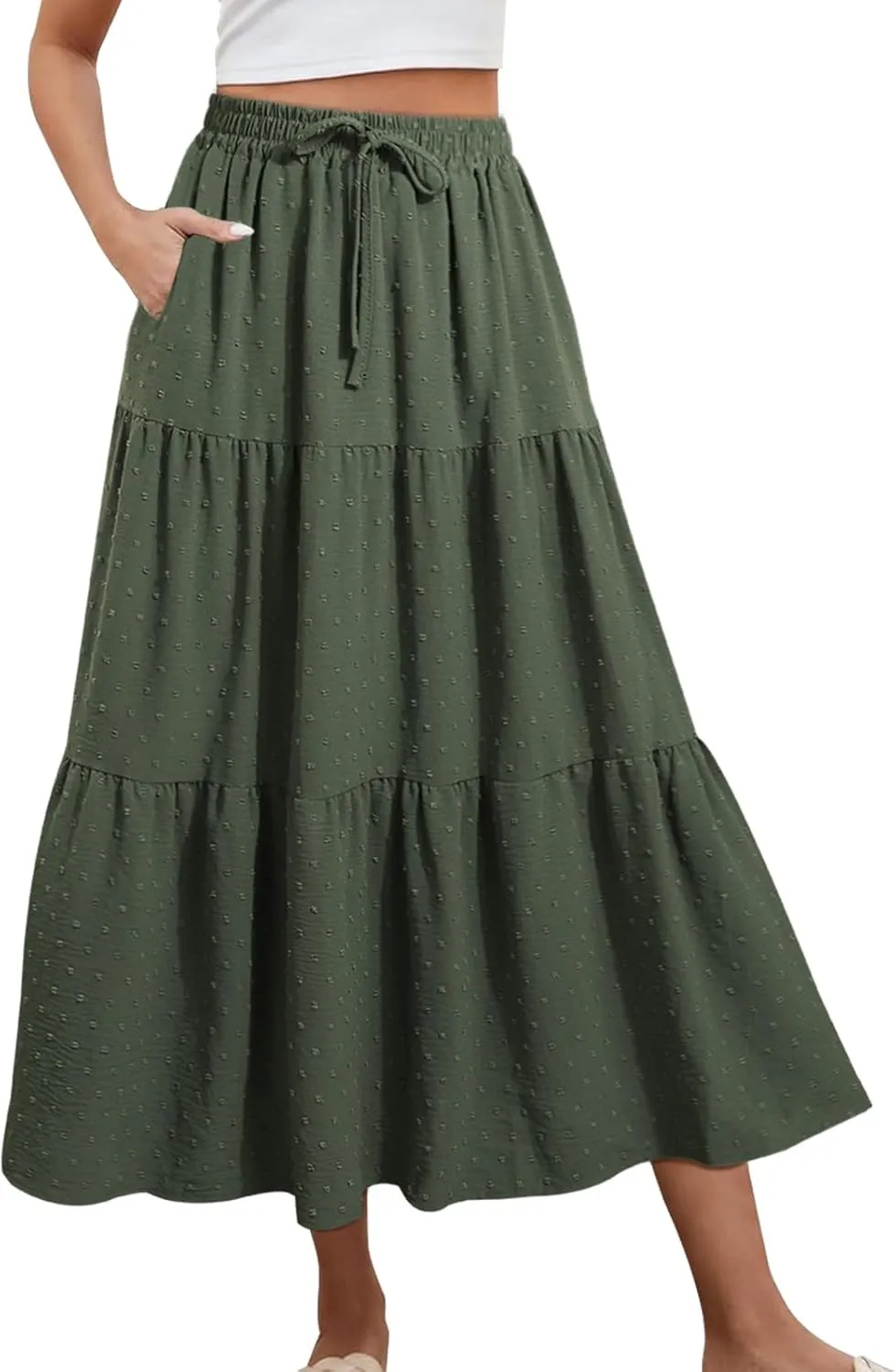 SEAFORM Women's Polka Dot Midi Skirt - Flowy High-Waisted Long Skirt with Elastic Perfect for Casual or Formal Occasions
