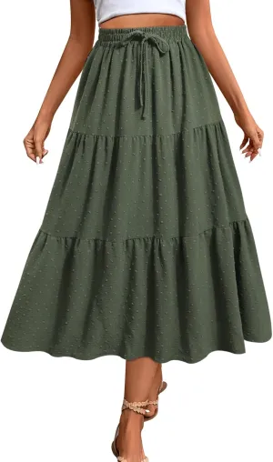 SEAFORM Women's Polka Dot Midi Skirt - Flowy High-Waisted Long Skirt with Elastic Perfect for Casual or Formal Occasions