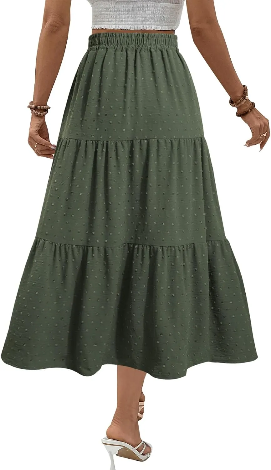 SEAFORM Women's Polka Dot Midi Skirt - Flowy High-Waisted Long Skirt with Elastic Perfect for Casual or Formal Occasions