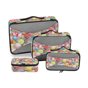Seamless Colorful Lollipops Sweets Candies 4 Set Packing Cubes, Travel Packing Organizers, 600D Oxford Cloth Toiletry Storage Bag, Luggage Mesh Bags for Accessories