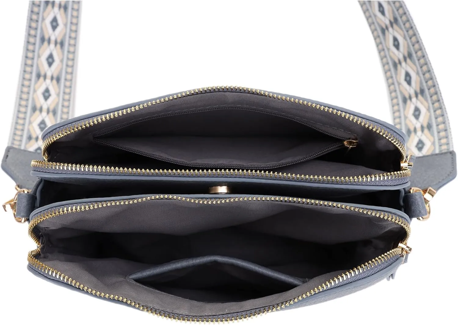 SG SUGU Triple Compartment Crossbody Bag for Women Trendy Vegan Leather Shoulder Bag with 2 inch Wide Guitar Strap