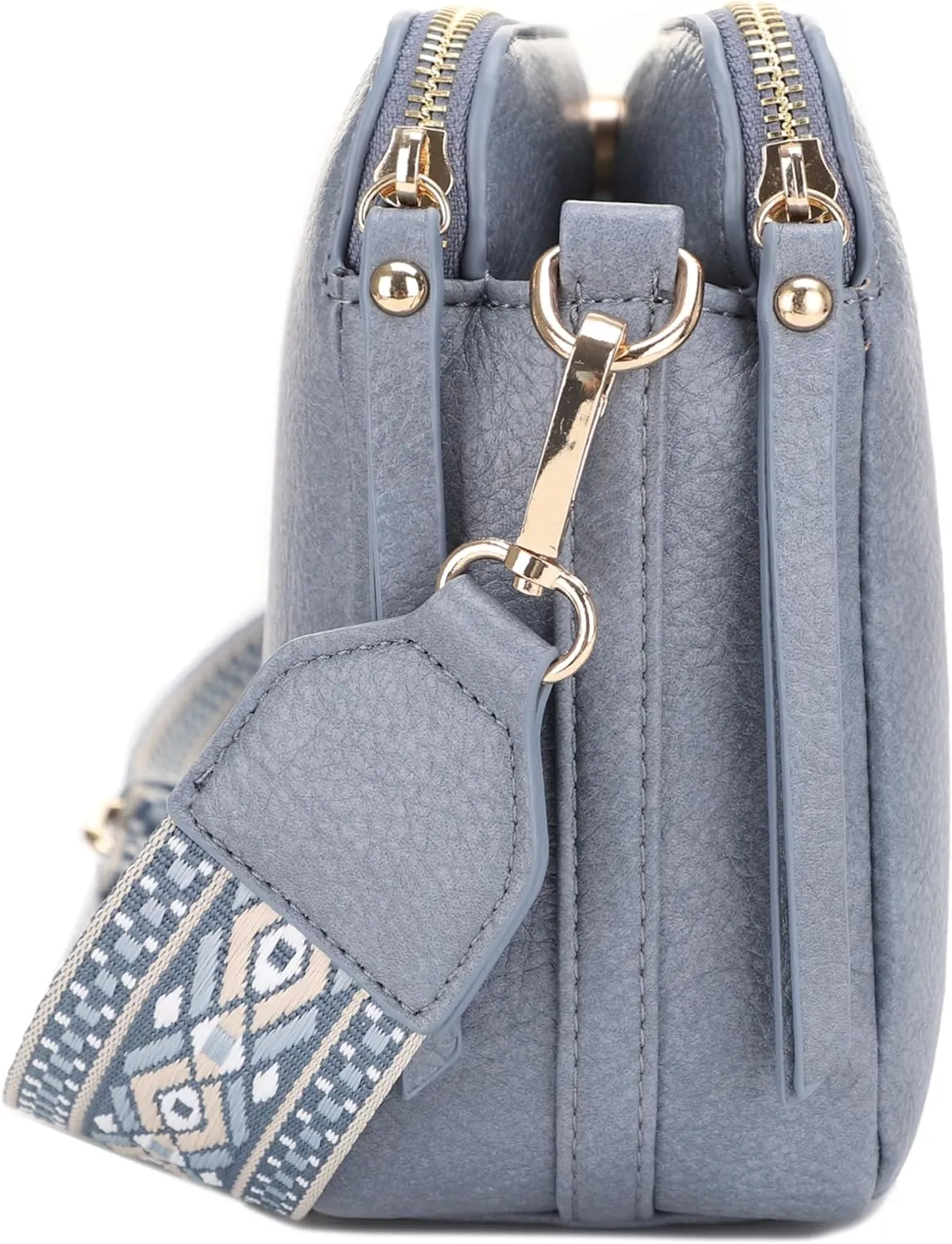 SG SUGU Triple Compartment Crossbody Bag for Women Trendy Vegan Leather Shoulder Bag with 2 inch Wide Guitar Strap
