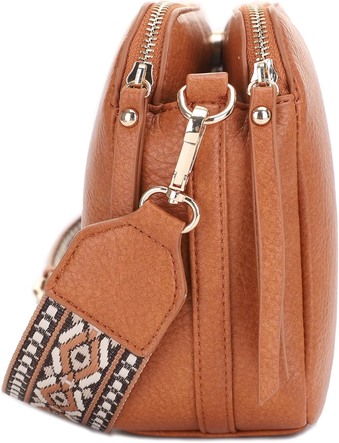 SG SUGU Triple Compartment Crossbody Bag for Women Trendy Vegan Leather Shoulder Bag with 2 inch Wide Guitar Strap