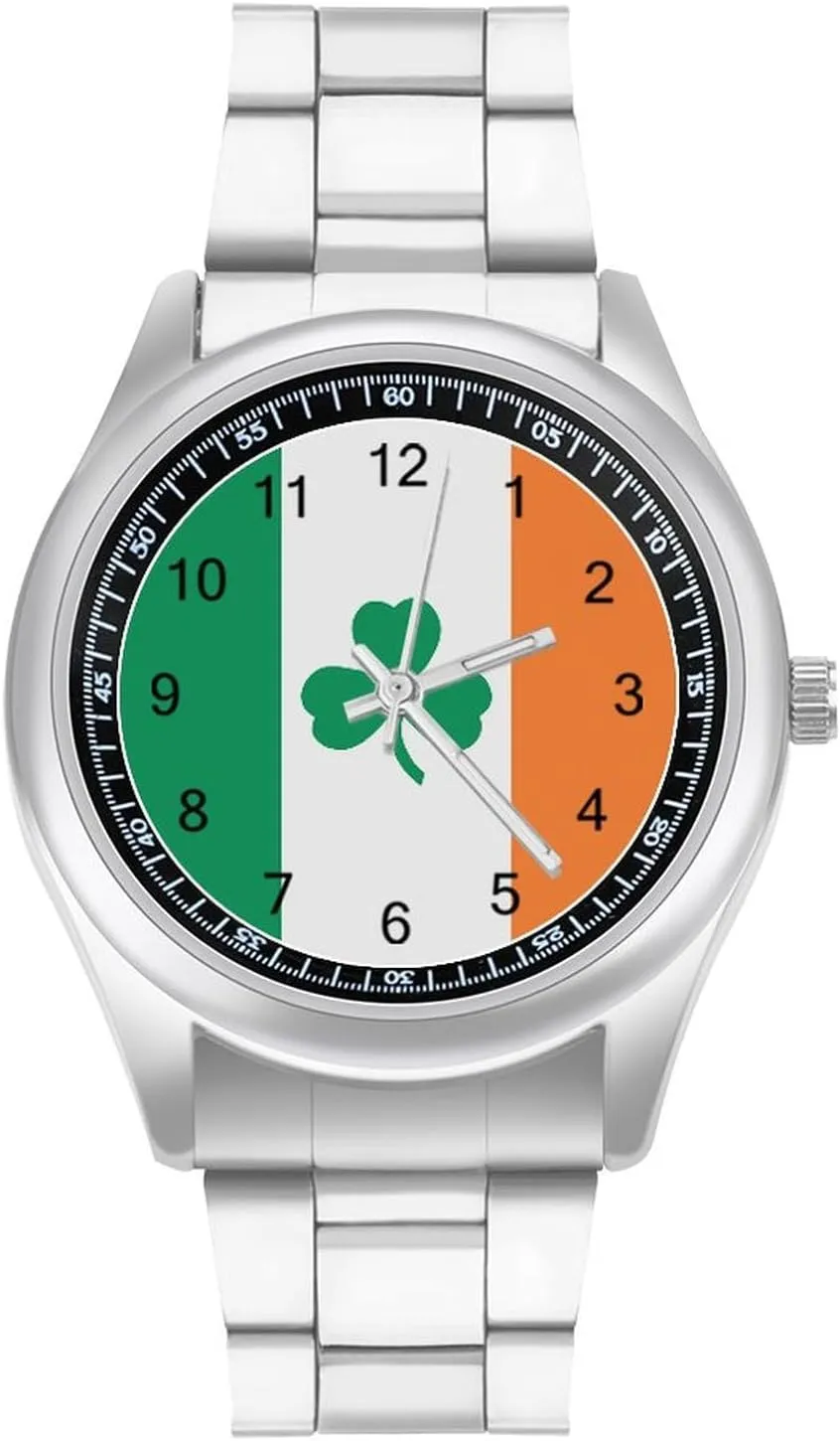 Shamrock Clover Ireland Flag Casual Wrist Watches for Men Classic Business Dress Watch Big Face for Work Gym