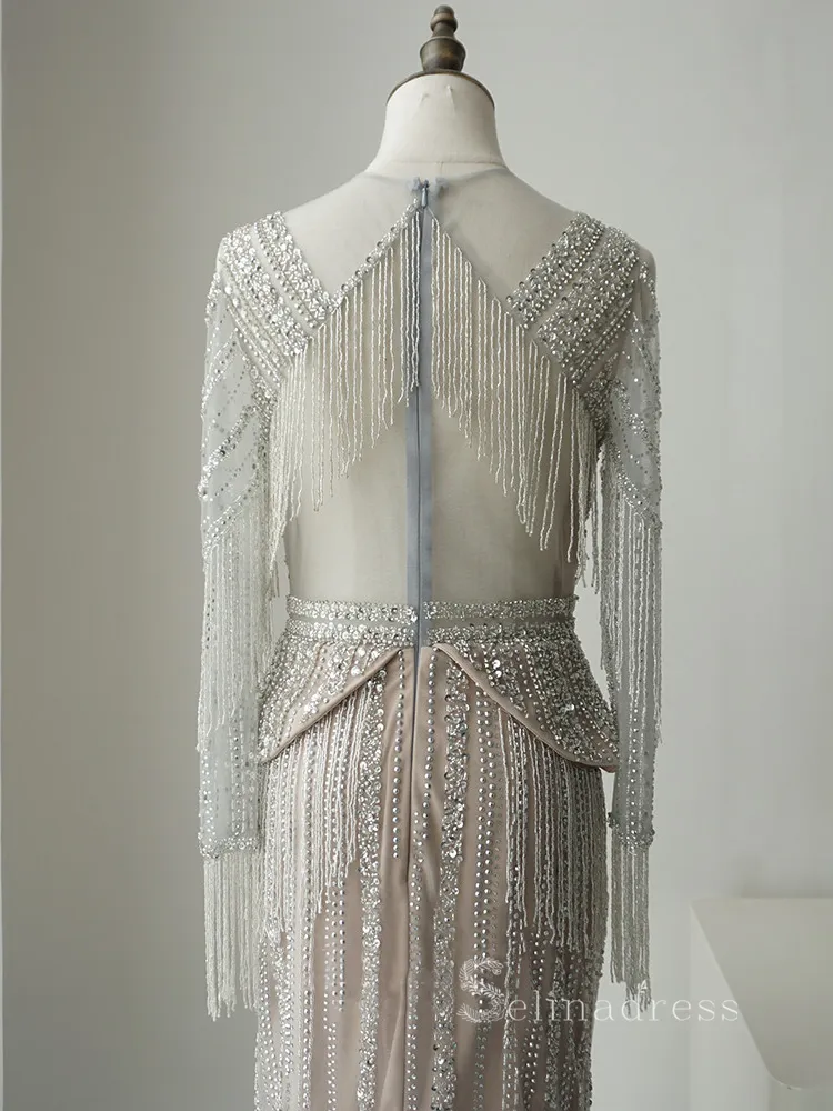 Sheath/Column Scoop Beaded Long Prom Dress luxurious Evening Gowns ASB001