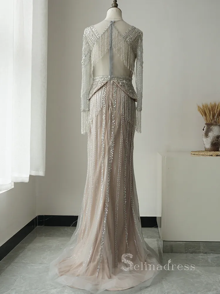 Sheath/Column Scoop Beaded Long Prom Dress luxurious Evening Gowns ASB001