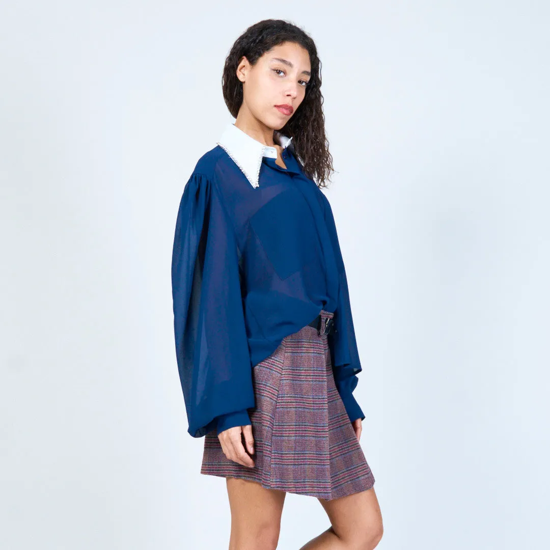 Sheer long-sleeve blouse with embellished collar wholesale