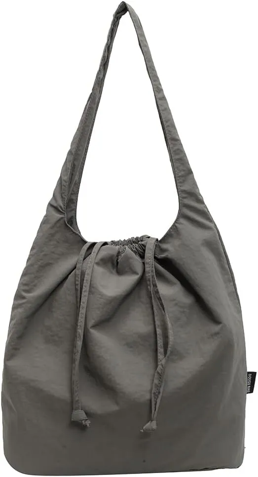 Shoulder Bag for Women with Multi Pockets Tote Bag Nylon Drawstring Hobo Bag Solid Travel Bag