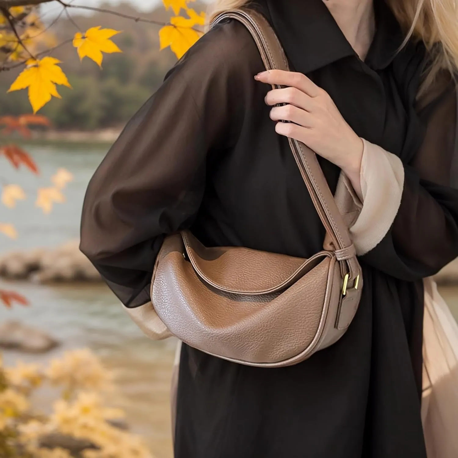Shoulder Bags for Women Vegan Leather Purse Trendy Crossbody Bag Dumpling Purses Tote Handbags with Zip