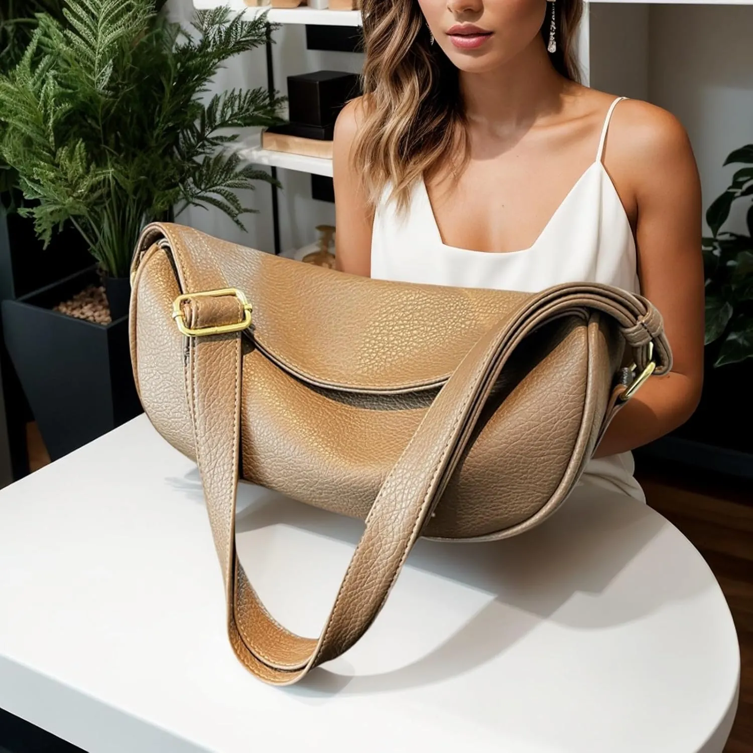Shoulder Bags for Women Vegan Leather Purse Trendy Crossbody Bag Dumpling Purses Tote Handbags with Zip