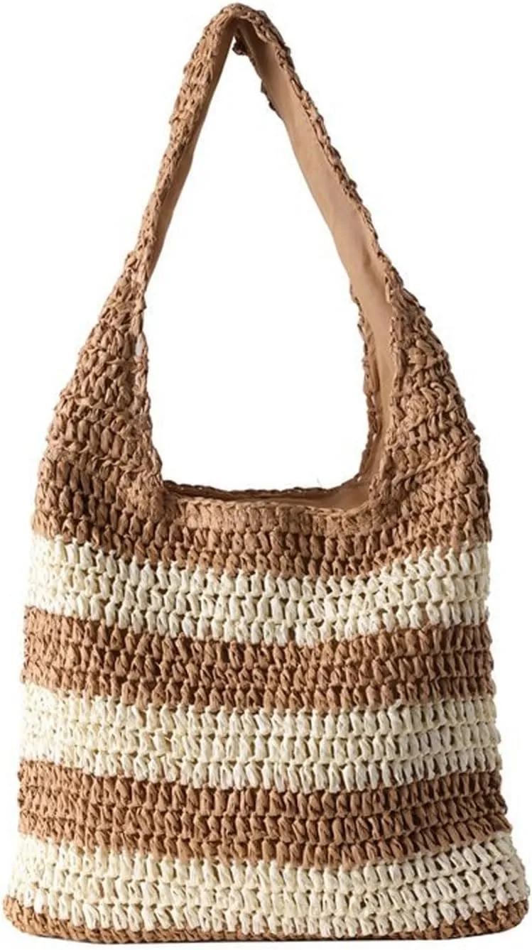 Shoulder Soft Straw Bag Handmade Woven Bag Casual Large Capacity Retro Summer Beach Bag Rattan Handbag for Travel,Shopping,Daily,Vacation 01