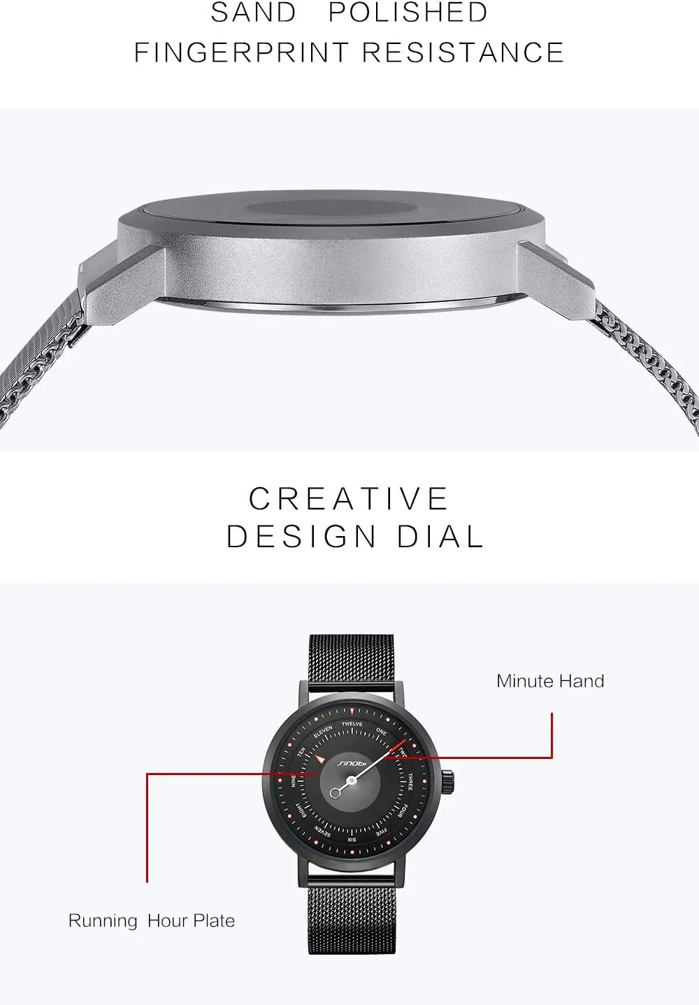 SINOBI Business Watches Men Fashion Original Design Watch Men Steel Mesh Men's Watch Clock Relogio Masculino Creative Wristwatch