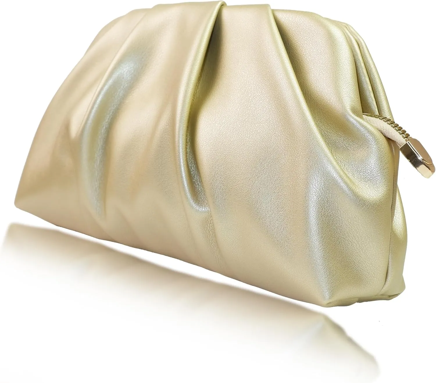 SLANGO Leather Clutch Bag, Soft PU Leather, Metal Zipper, Detachable Chain Strap,for Weddings, Proms, Cocktail-Gemma