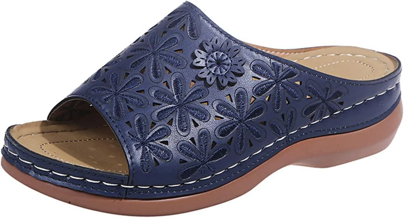 Slides for Women 2025, Orthotic Sandals, Orthopedic Shoes Comfort Wear Orthowear Shoes, Open Toe Wide Width Wedge Sandals Slip On Slippers for Summer Vacation Beach Walking Sandal Flower Print Trendy