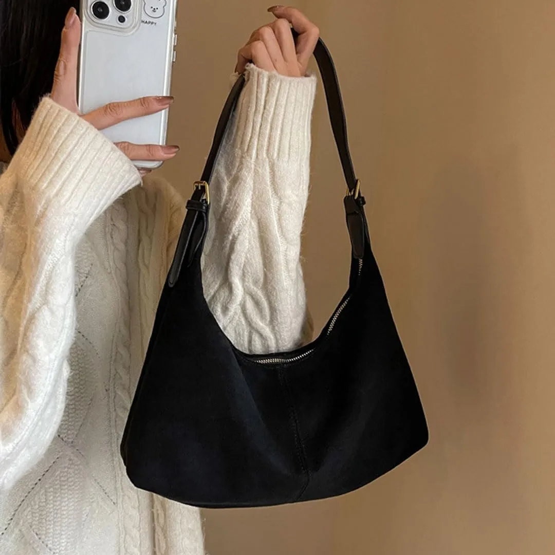 Slouchy Suede Tote Bag for Women Leather Satchel Shoulder Bag Crescent Bag Crossbody Hobo Bag Suede Purse Handbag