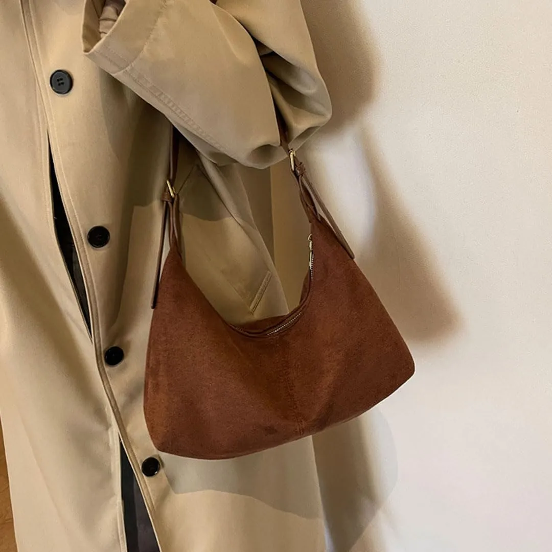 Slouchy Suede Tote Bag for Women Leather Satchel Shoulder Bag Crescent Bag Crossbody Hobo Bag Suede Purse Handbag