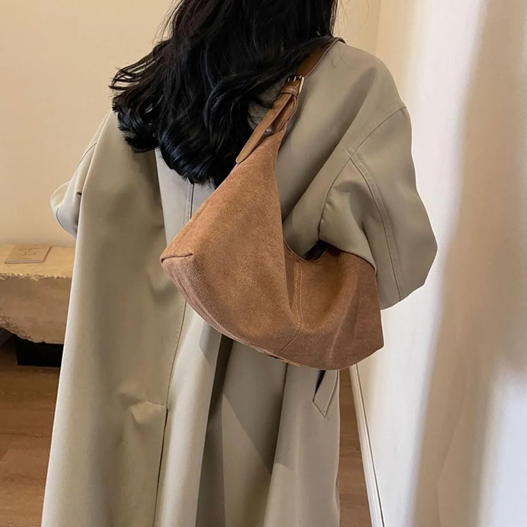 Slouchy Suede Tote Bag for Women Leather Satchel Shoulder Bag Crescent Bag Crossbody Hobo Bag Suede Purse Handbag