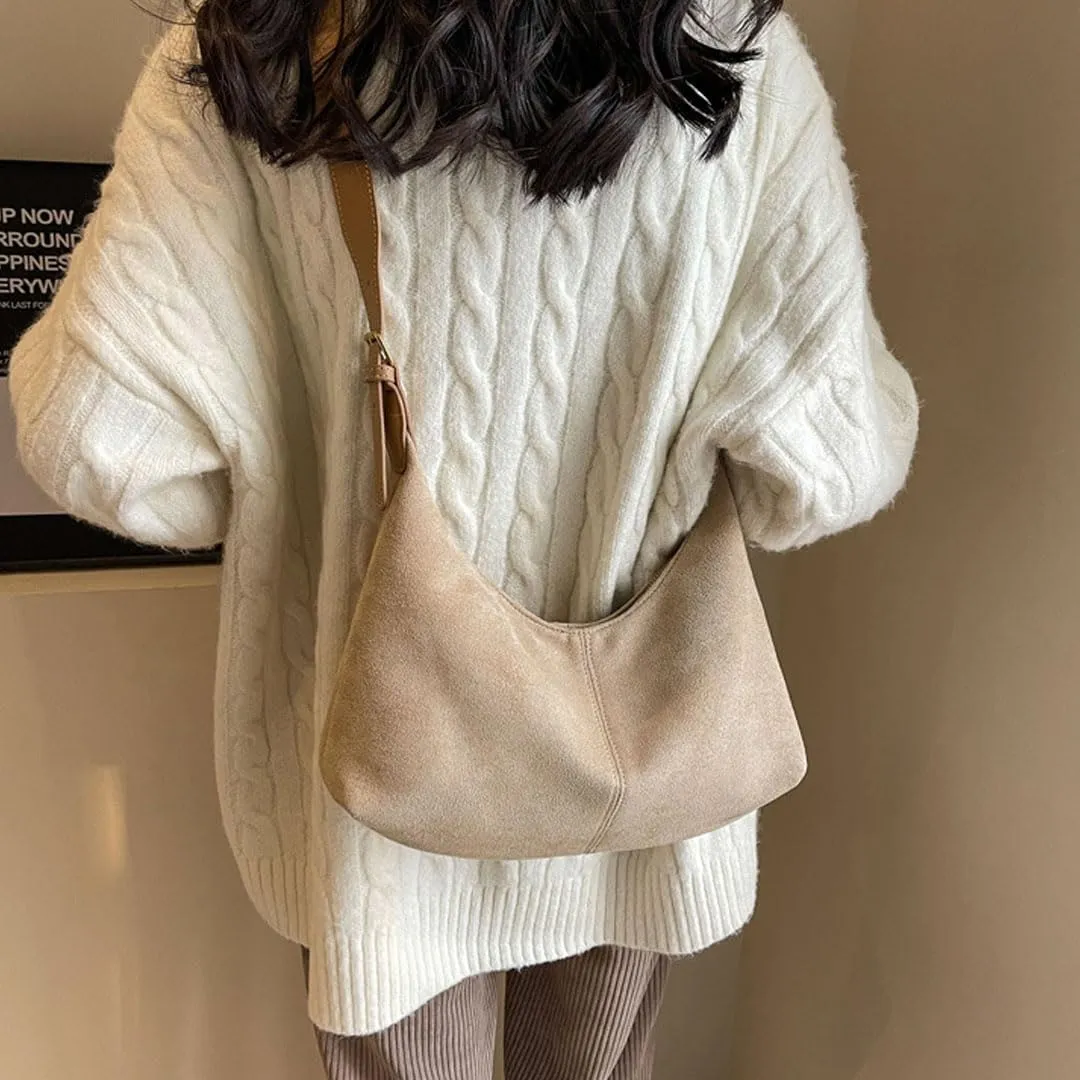 Slouchy Suede Tote Bag for Women Leather Satchel Shoulder Bag Crescent Bag Crossbody Hobo Bag Suede Purse Handbag