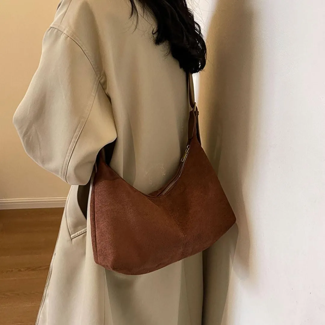 Slouchy Suede Tote Bag for Women Leather Satchel Shoulder Bag Crescent Bag Crossbody Hobo Bag Suede Purse Handbag