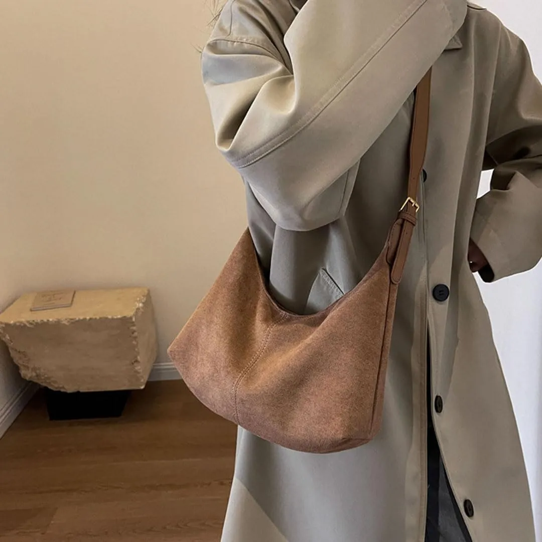 Slouchy Suede Tote Bag for Women Leather Satchel Shoulder Bag Crescent Bag Crossbody Hobo Bag Suede Purse Handbag