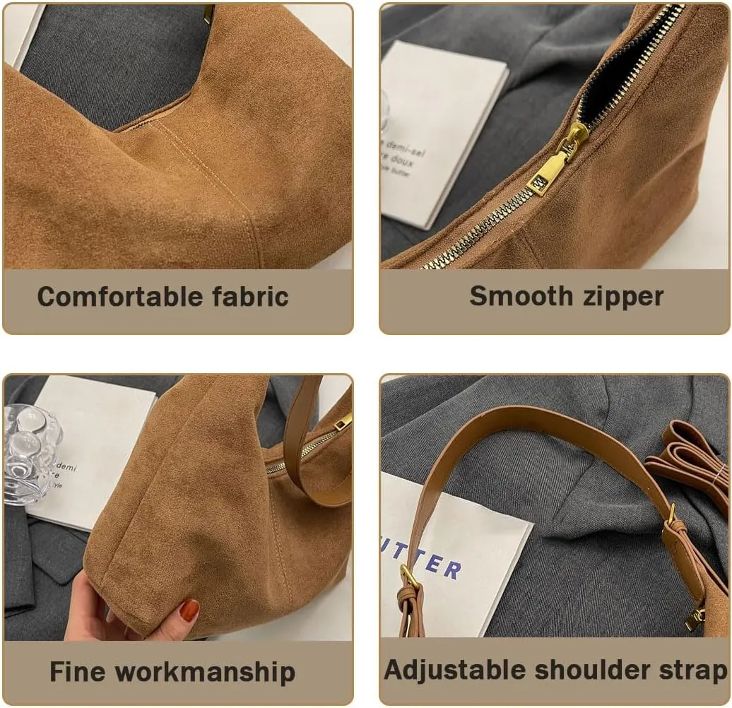 Slouchy Suede Tote Bag for Women Leather Satchel Shoulder Bag Crescent Bag Crossbody Hobo Bag Suede Purse Handbag
