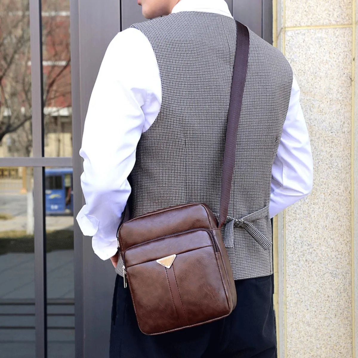 Small Leather Messenger Bag - Mini Crossbody Shoulder Bag for Men Women Purse Satchel