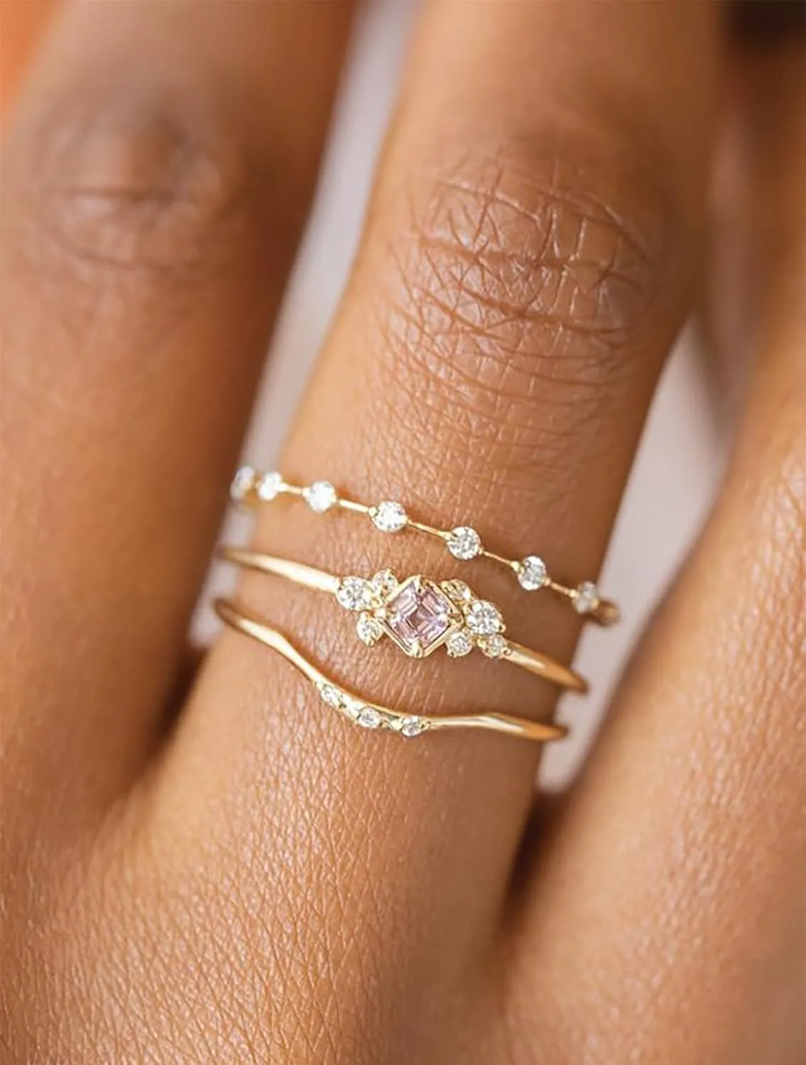 Stackable Gold Rings for Women Dainty Gold Stacking Cubic Zirconia Thumb Ring Set Trendy Statement Promise Wedding Bands Engagement Rings 6 7 8 9 10