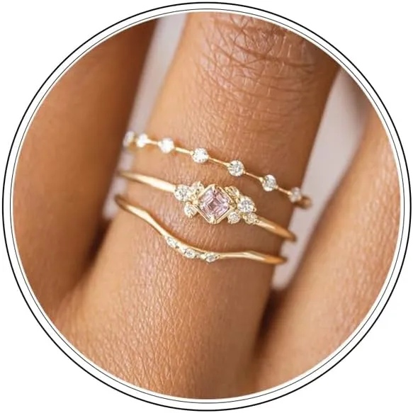 Stackable Gold Rings for Women Dainty Gold Stacking Cubic Zirconia Thumb Ring Set Trendy Statement Promise Wedding Bands Engagement Rings 6 7 8 9 10
