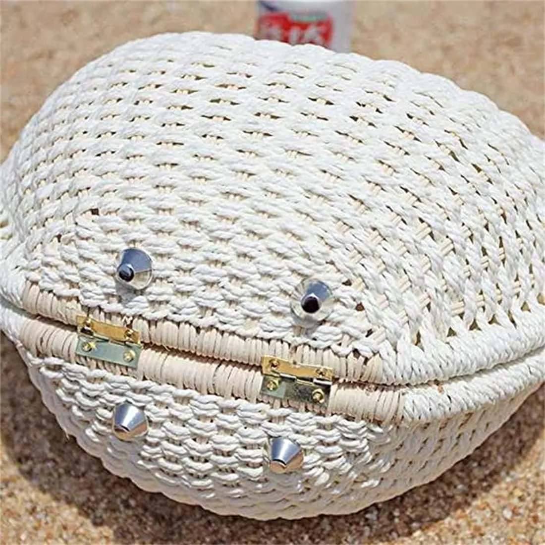 Straw Bags for Women,Hand-woven Straw Shell Bag Handle Ring Tote Retro Summer Beach Rattan bag