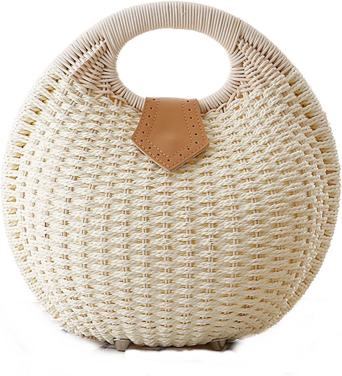 Straw Bags for Women,Hand-woven Straw Shell Bag Handle Ring Tote Retro Summer Beach Rattan bag