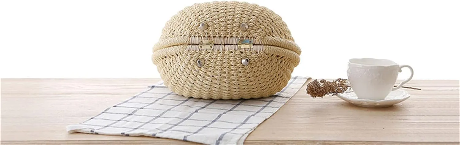 Straw Bags for Women,Hand-woven Straw Shell Bag Handle Ring Tote Retro Summer Beach Rattan bag