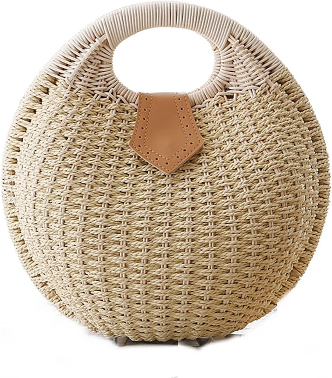 Straw Bags for Women,Hand-woven Straw Shell Bag Handle Ring Tote Retro Summer Beach Rattan bag