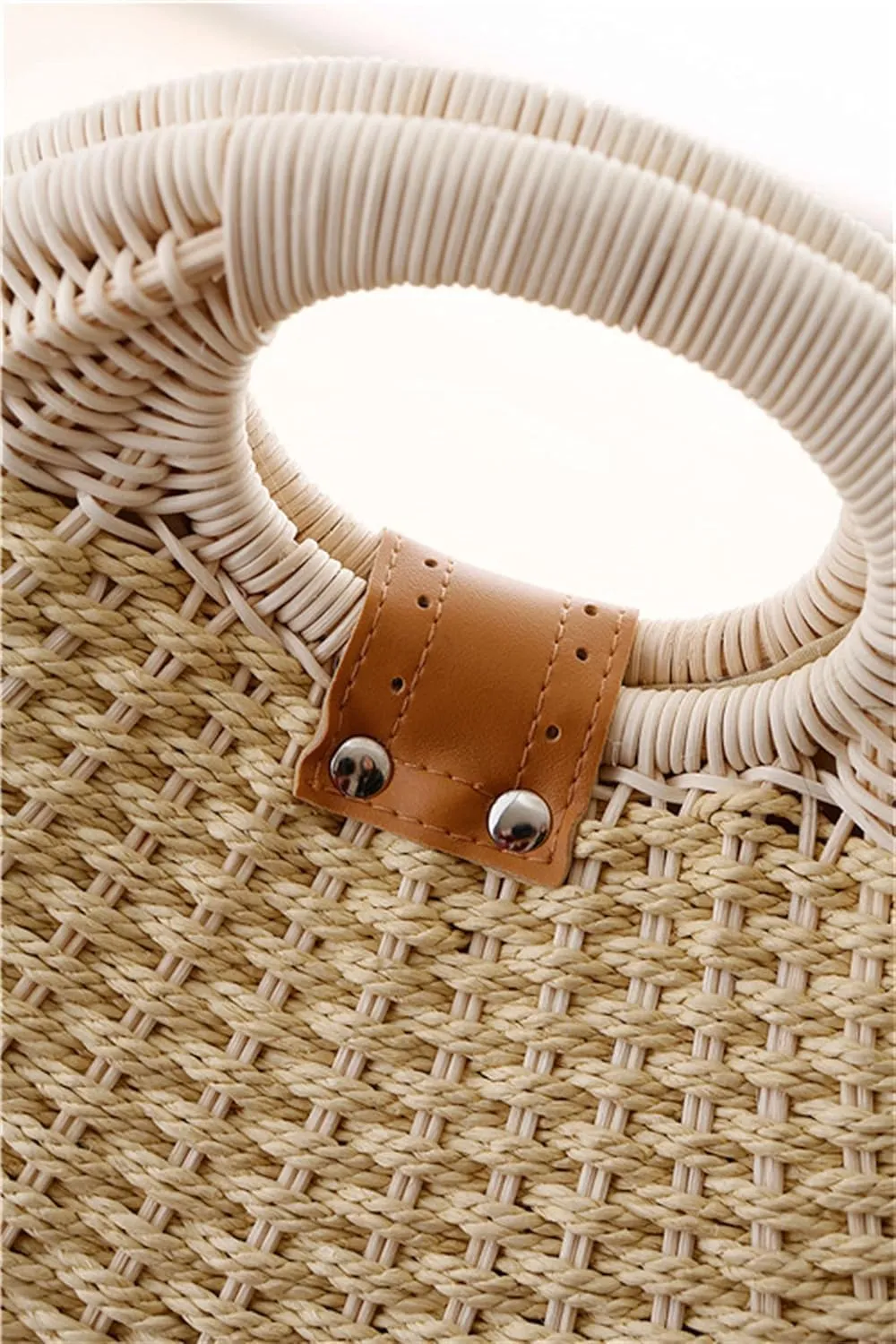 Straw Bags for Women,Hand-woven Straw Shell Bag Handle Ring Tote Retro Summer Beach Rattan bag
