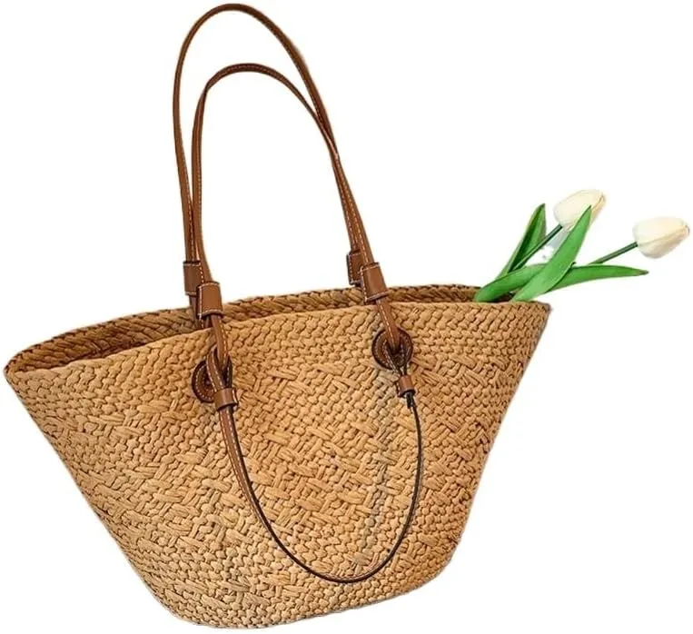 Straw Crossbody Bags Straw Woven Tote Bags For Women Shoulder Bag Rattan Large Shopping Basket Beach Bag Purse For Summer