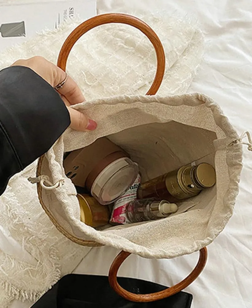 Straw Handbags for Women Handwoven Clutch Purse for Women with Drawstring Beach Bag Rattan Bucket Bag Summer Vacation