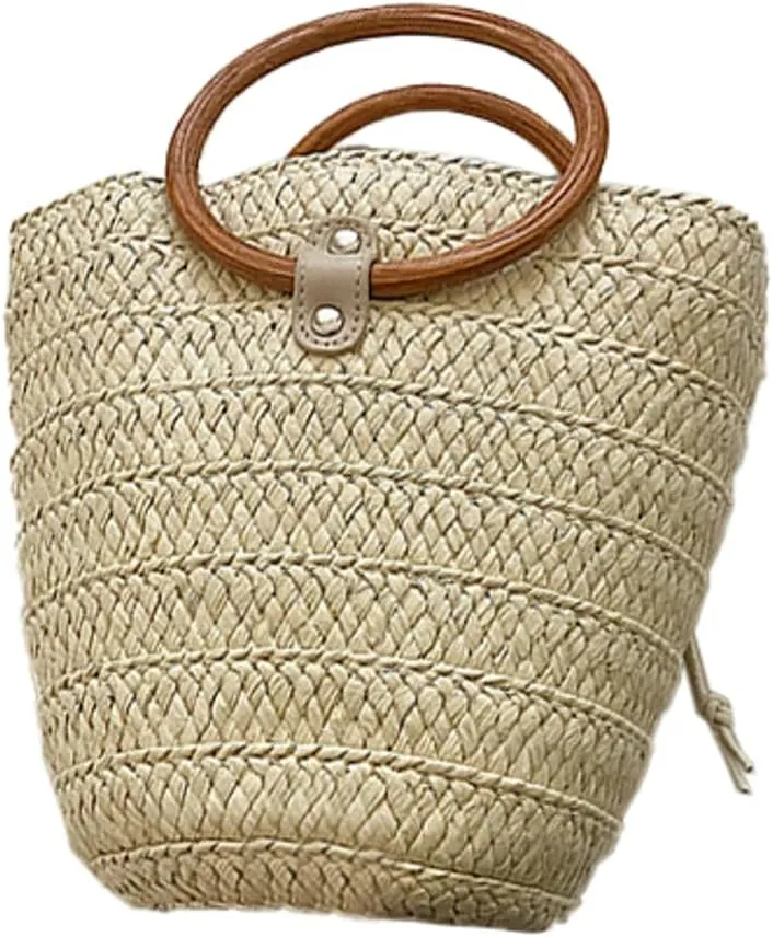 Straw Handbags for Women Handwoven Clutch Purse for Women with Drawstring Beach Bag Rattan Bucket Bag Summer Vacation