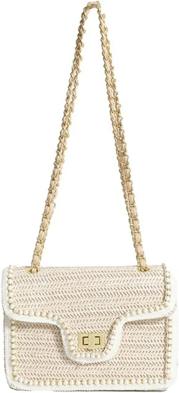 Straw Purses for Women Small Crossbody Bags with Adjustable Strap Summer Purse Beach Bag Rattan Bag Wicker Purses(Beige,Large)