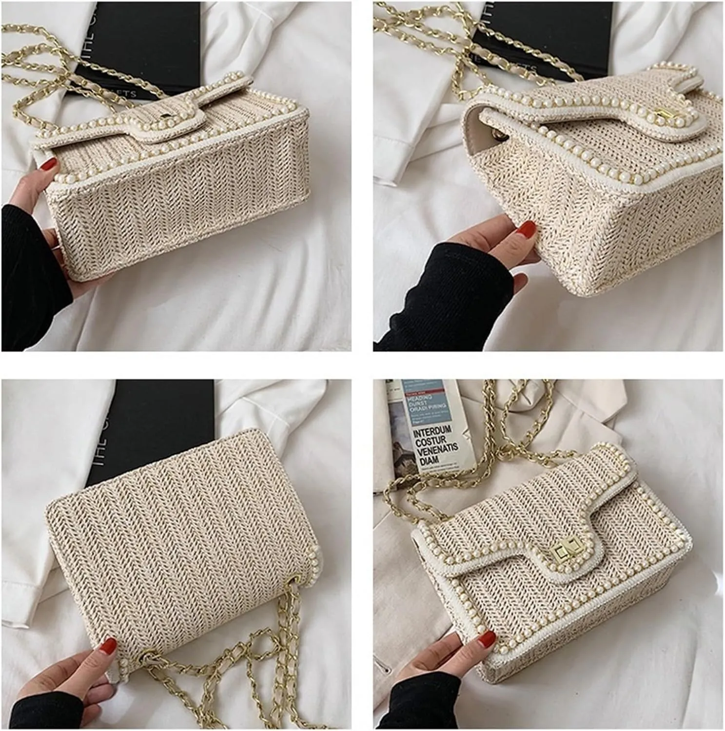 Straw Purses for Women Small Crossbody Bags with Adjustable Strap Summer Purse Beach Bag Rattan Bag Wicker Purses(Beige,Large)