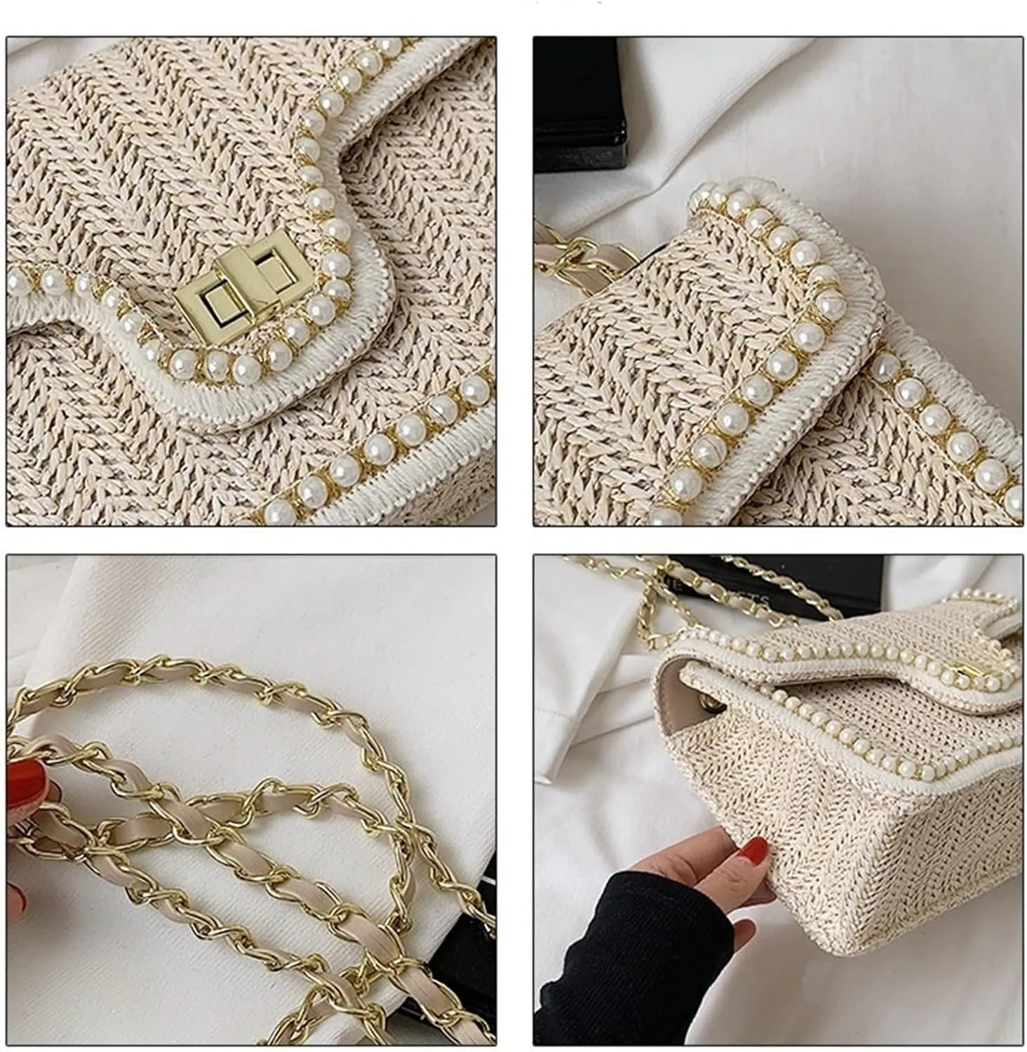 Straw Purses for Women Small Crossbody Bags with Adjustable Strap Summer Purse Beach Bag Rattan Bag Wicker Purses(Beige,Large)