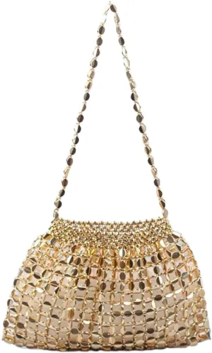 Stylish Beaded Clutch Evening Purse for Women Cute Hollow Beaded Chain Handbag Bar Pub Disco Shoulder Bag
