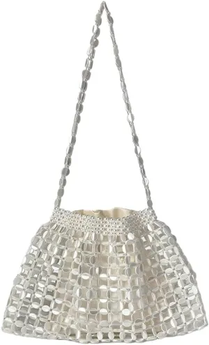 Stylish Beaded Clutch Evening Purse for Women Cute Hollow Beaded Chain Handbag Bar Pub Disco Shoulder Bag