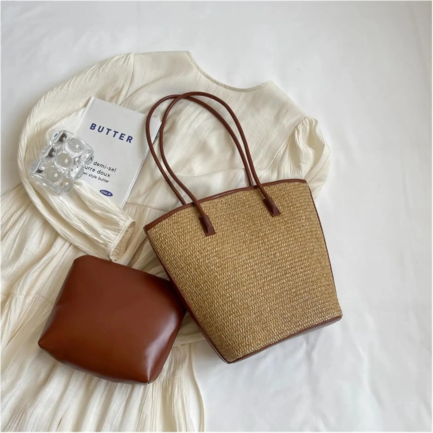 Summer Beach Bags For Women Handmade Rattan Woven Shoulder Bags Large Capacity Straw Bag Handbag 30cm*10cm*26cm