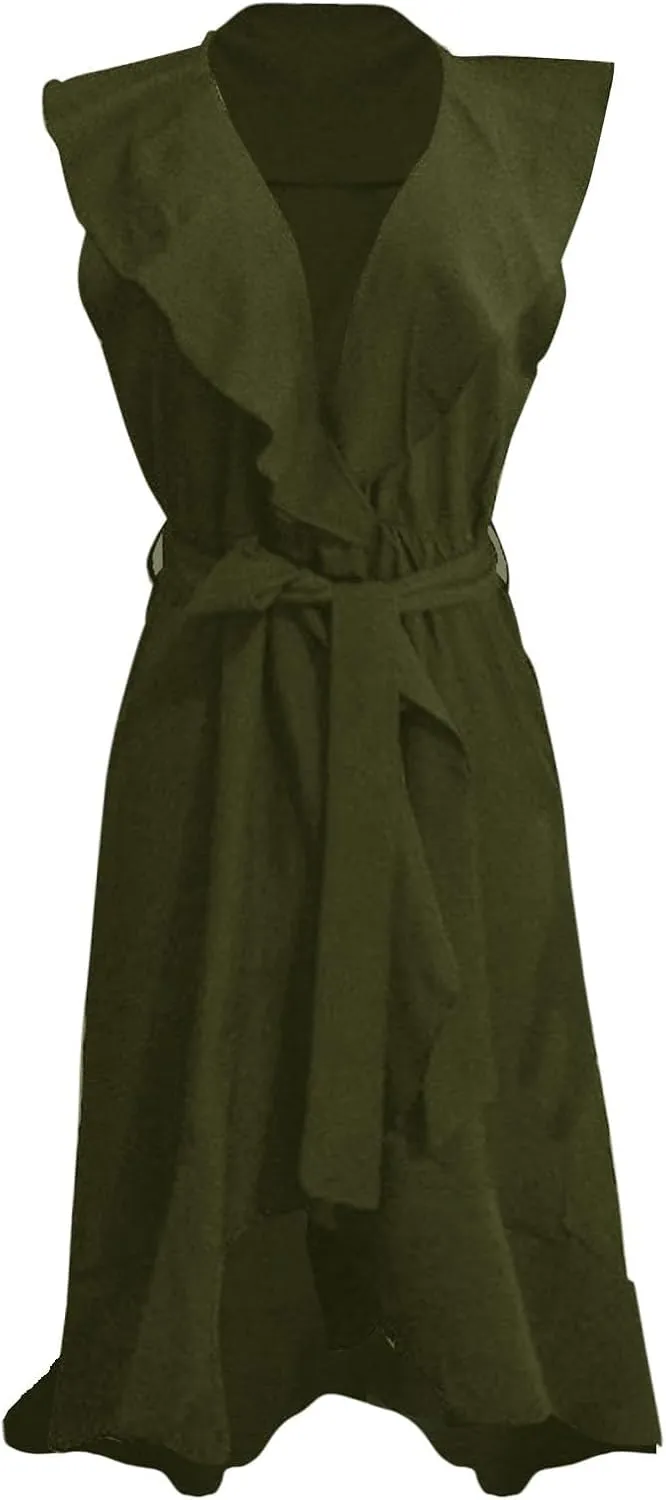 Summer Dresses for Women 2024 Wrap V Neck Short Sleeve Belted Ruffle Hem A-Line Flowy Maxi Dresses Vacation Outfits